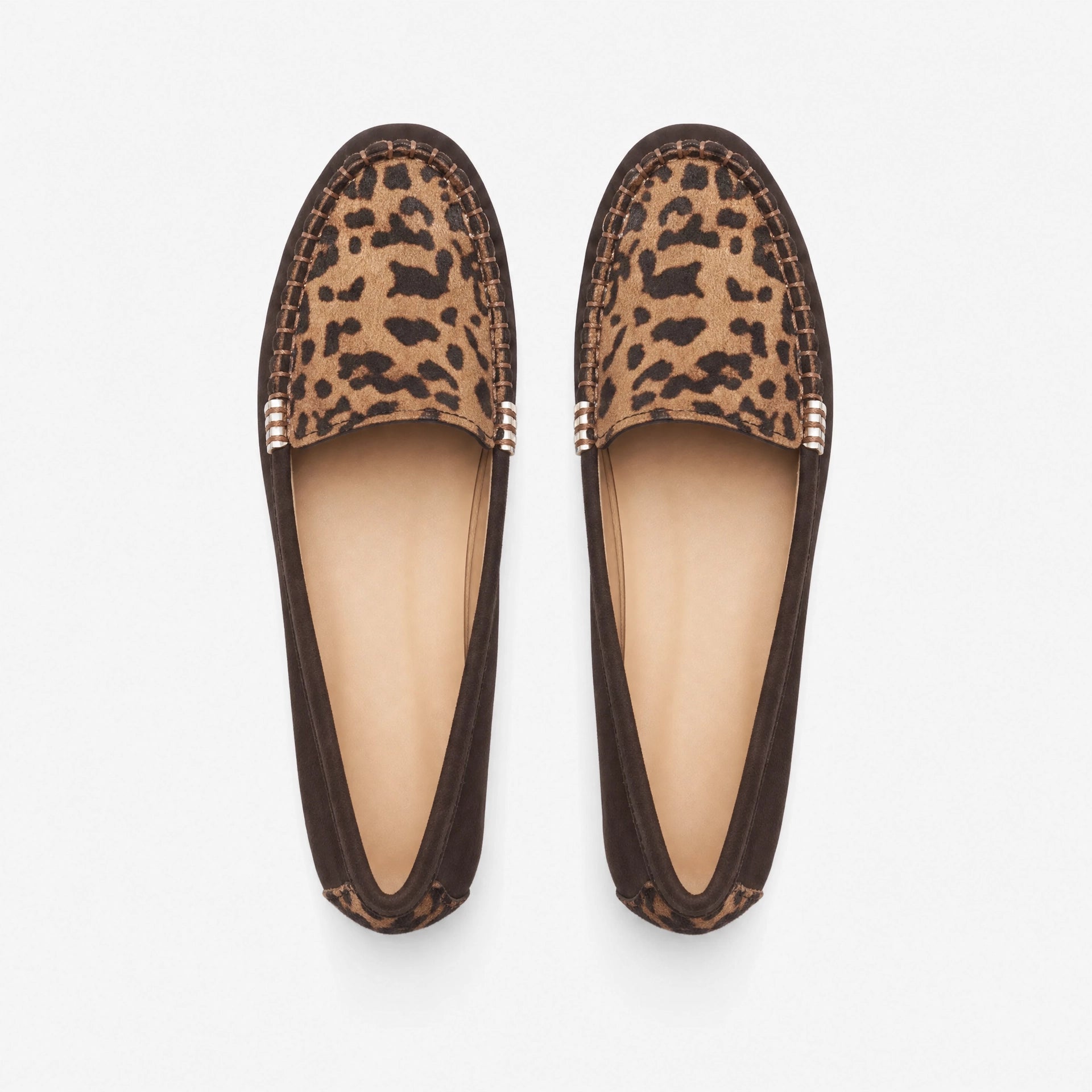 Brown Suede Leopard Saddle Loafers