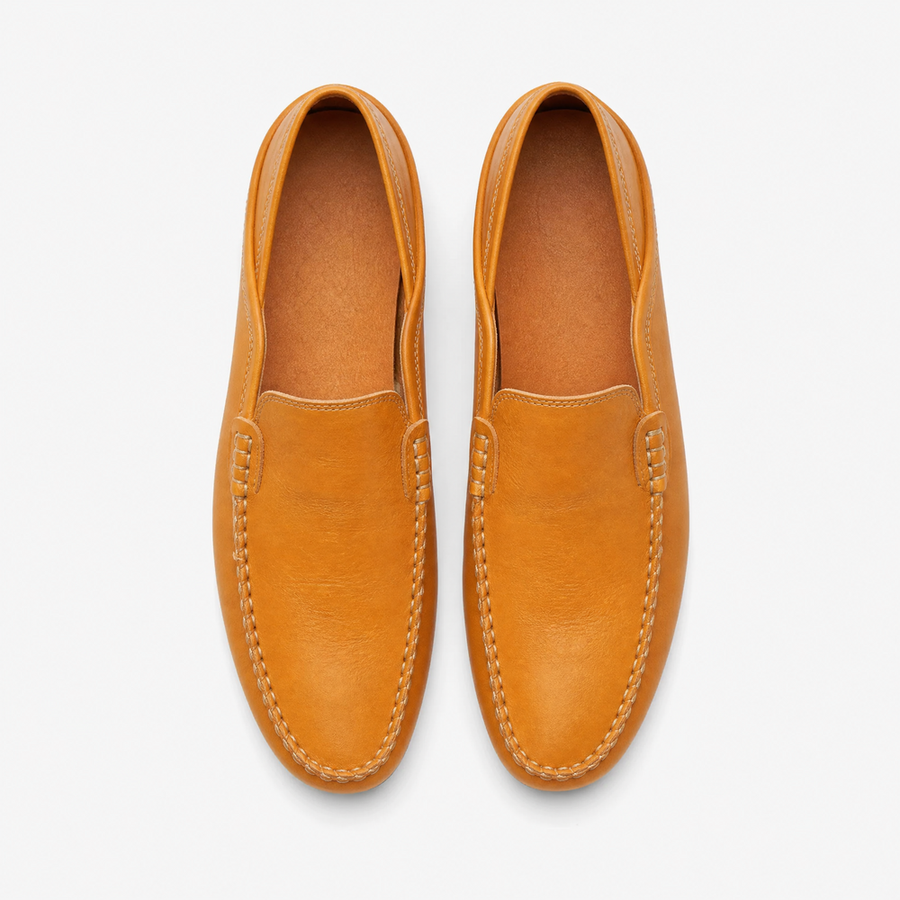 Camel Perforated Leather Loafers