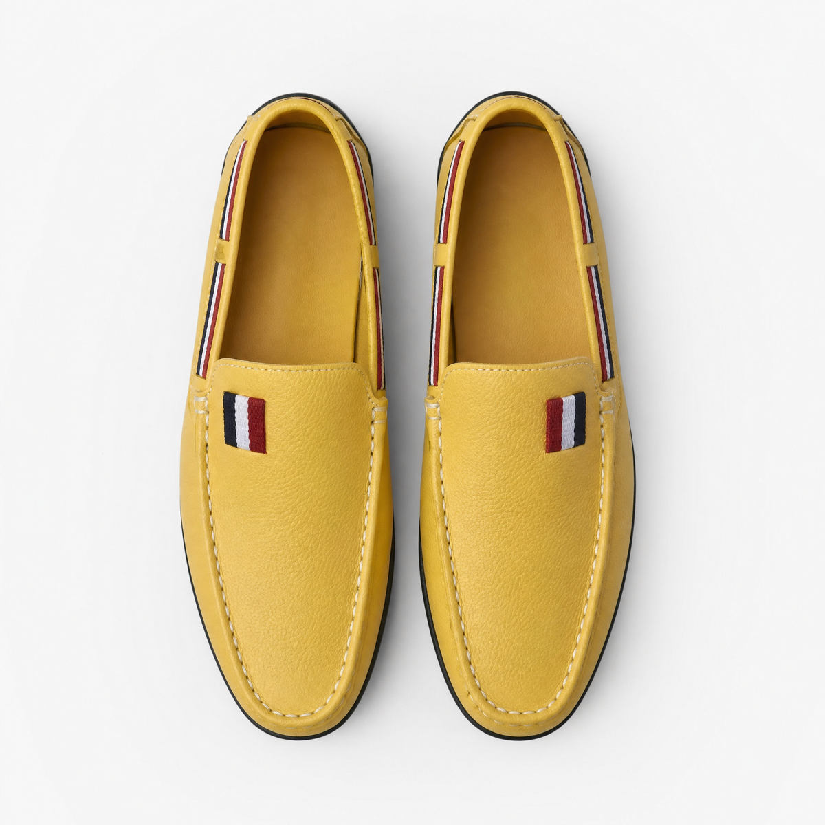 Yellow Tricolour Leather Loafers