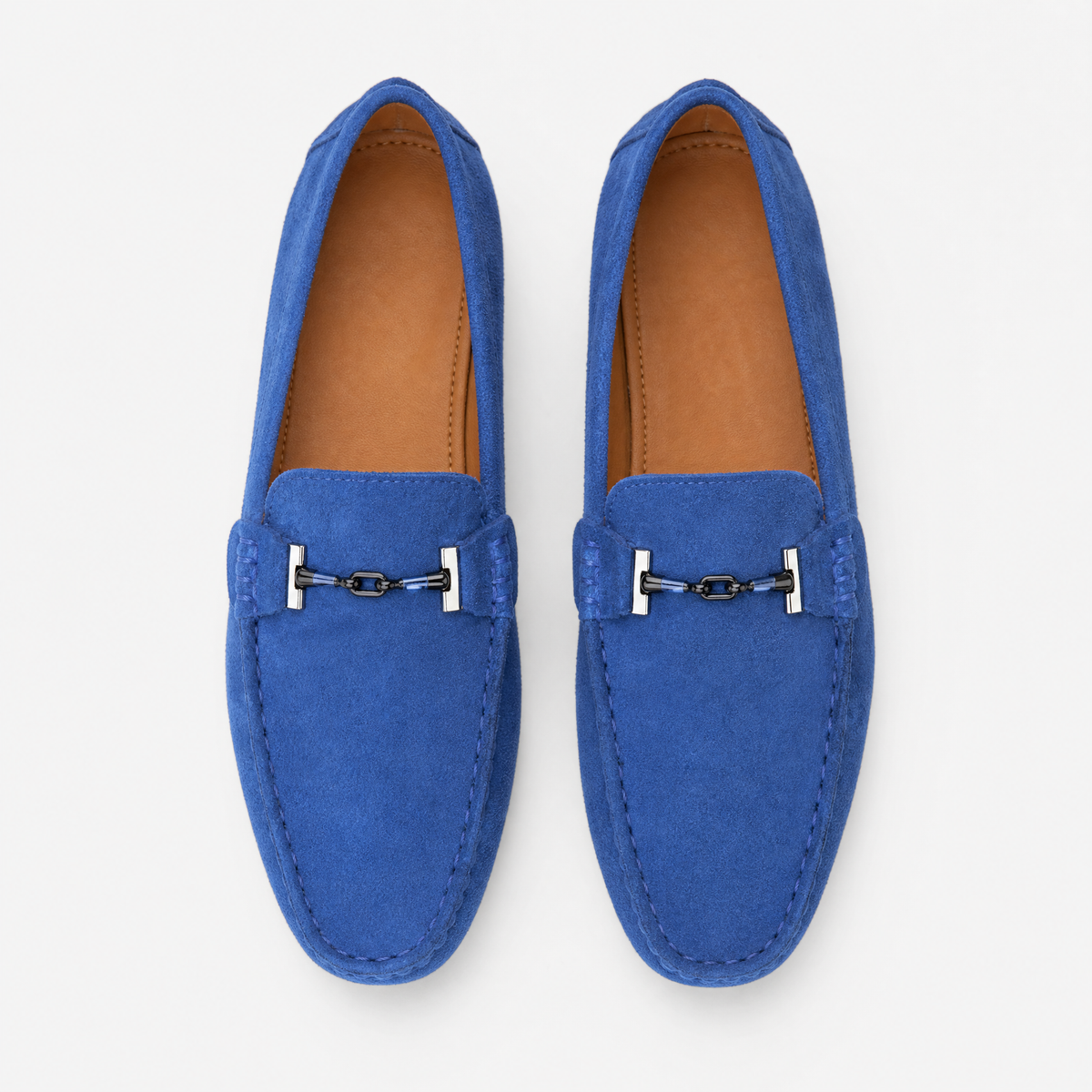 Blue Suede Chain Detail Loafers