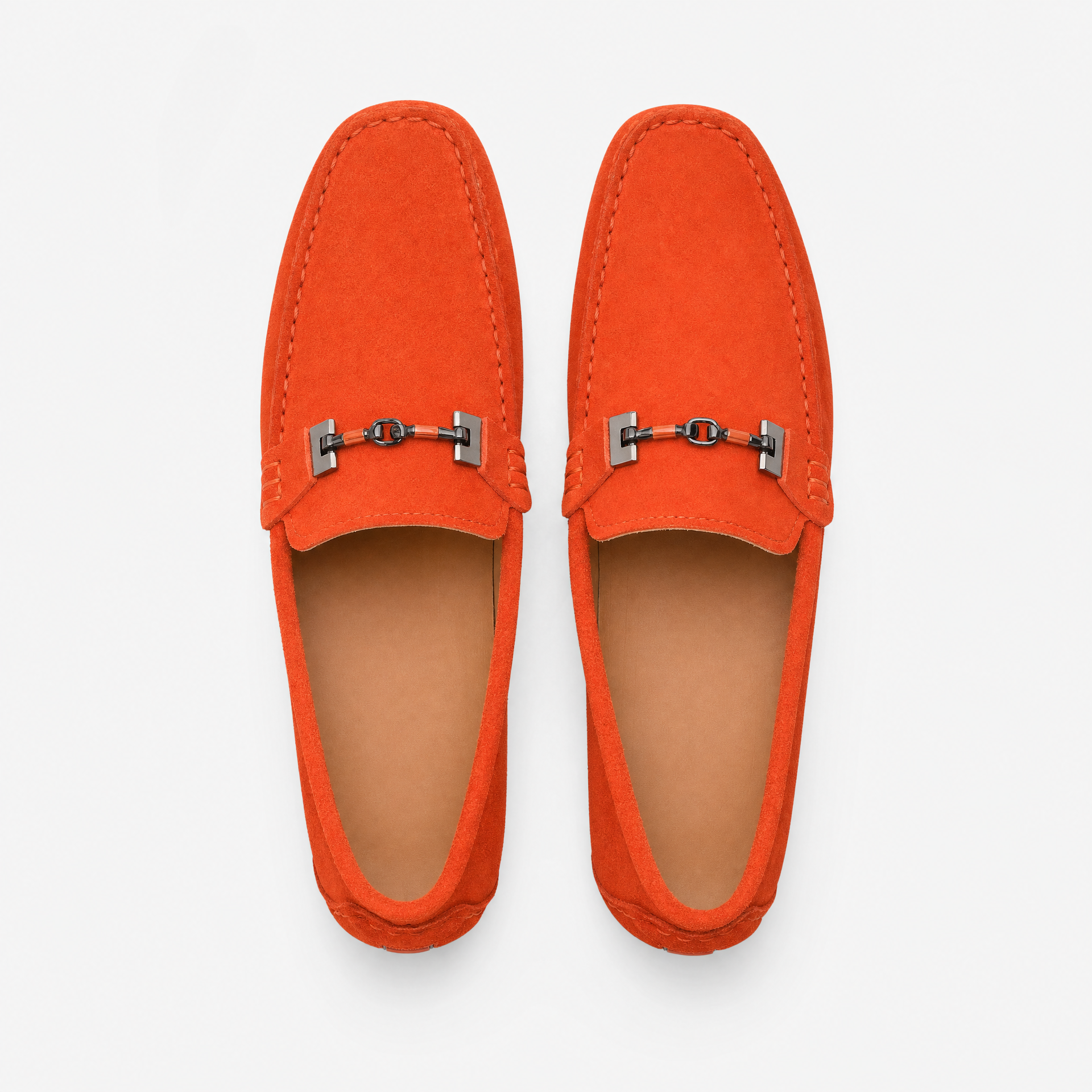 Orange Suede Chain Driving Loafers