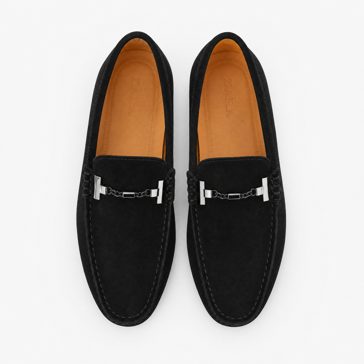 Black Suede Chain Studded Loafers