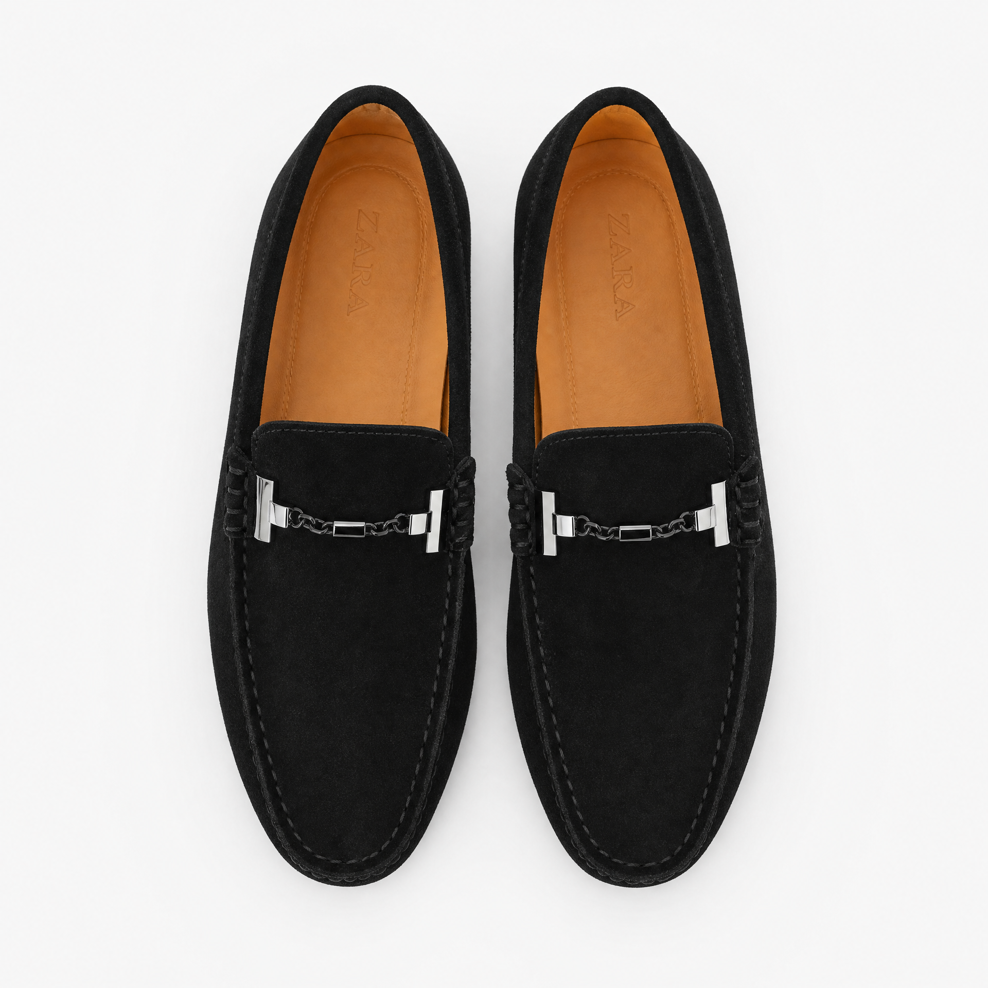 Black Suede Chain Studded Loafers