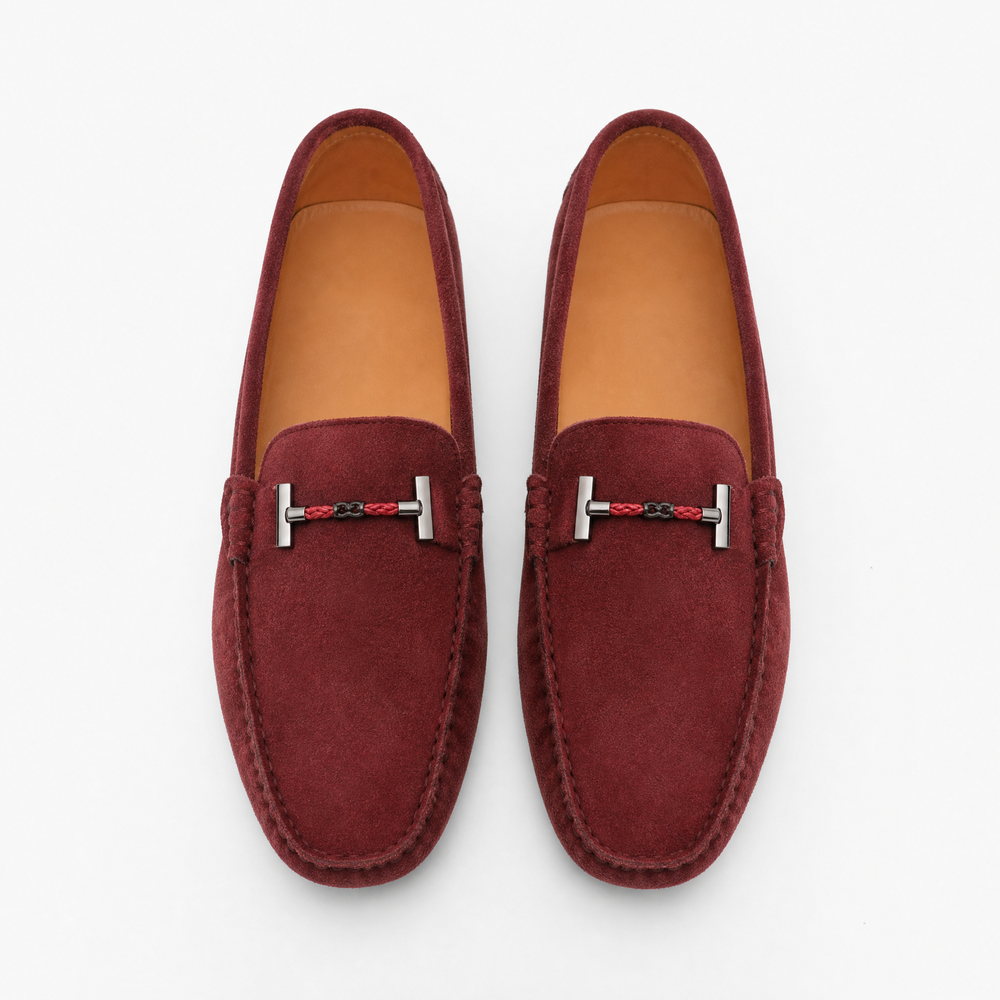 Burgundy Suede Chain Driving Loafers