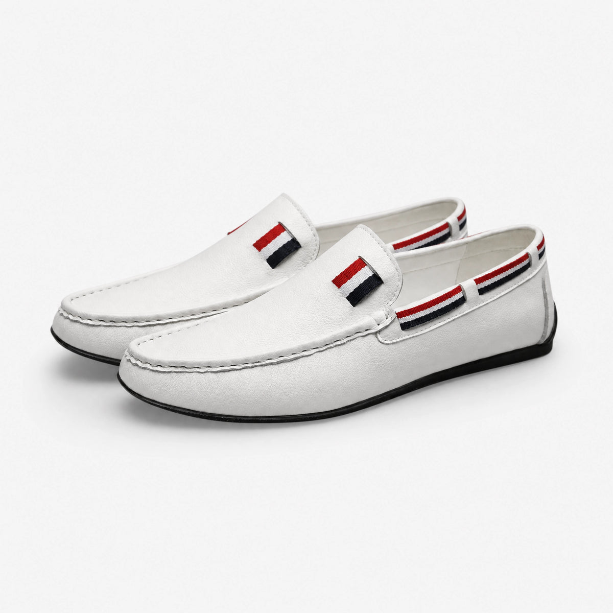 White Tricolour Leather Loafers
