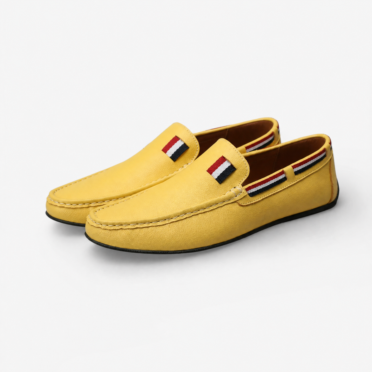 Yellow Tricolour Leather Loafers