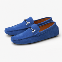 Blue Suede Chain Detail Loafers