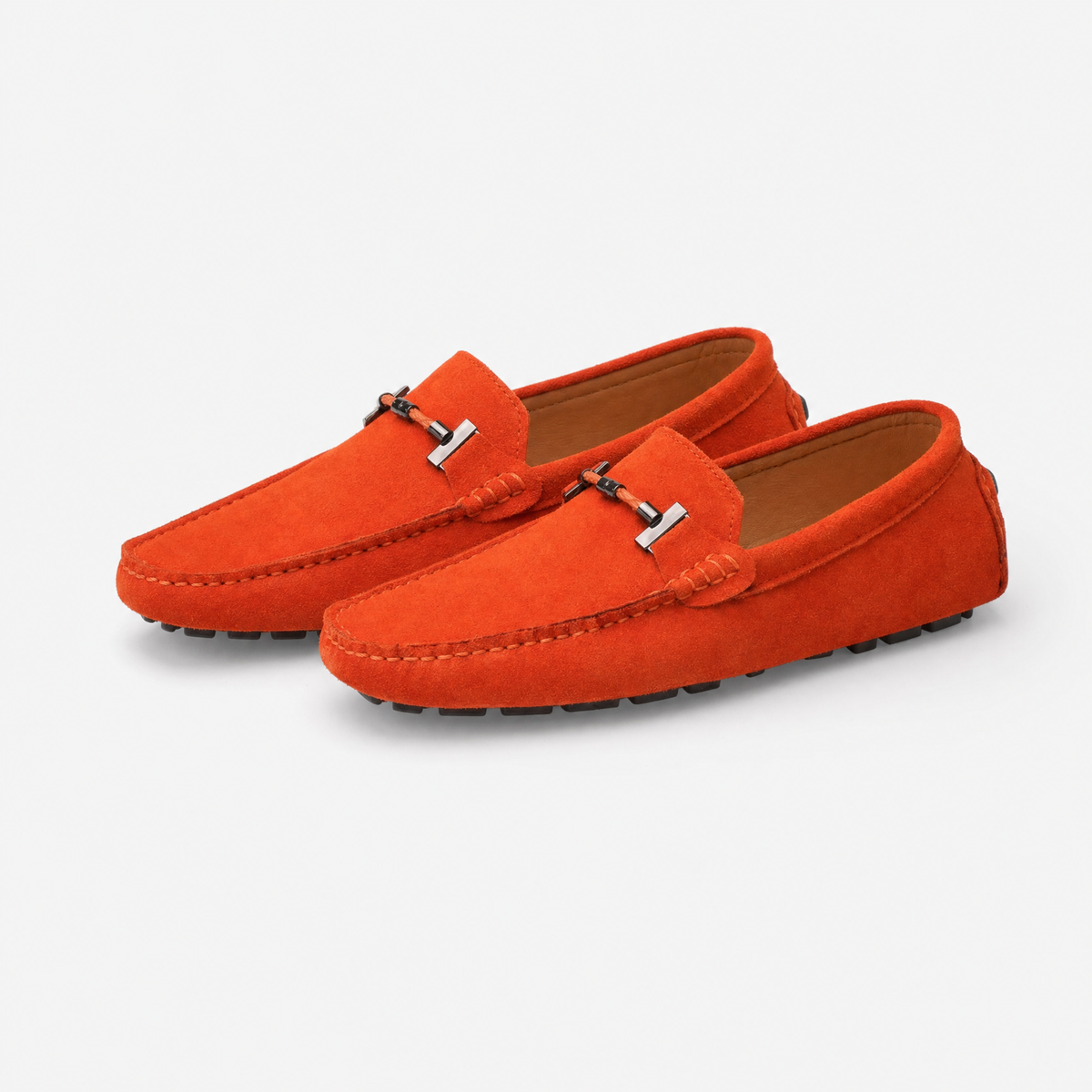 Orange Suede Chain Driving Loafers