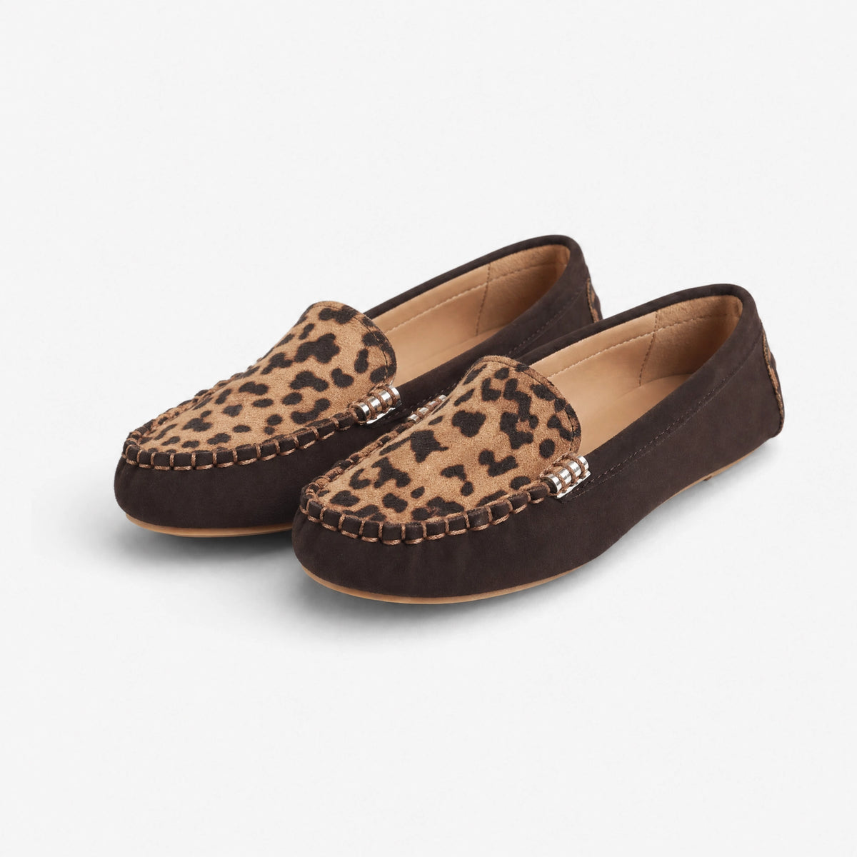 Brown Suede Leopard Saddle Loafers