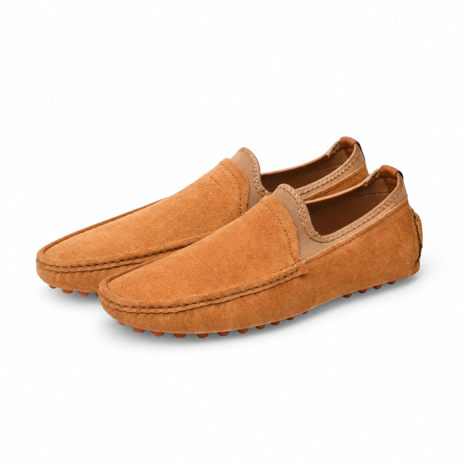 Camel Suede Studded Sole Loafers