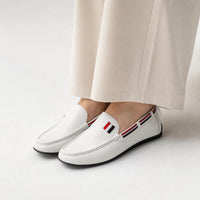 White Tricolour Leather Loafers