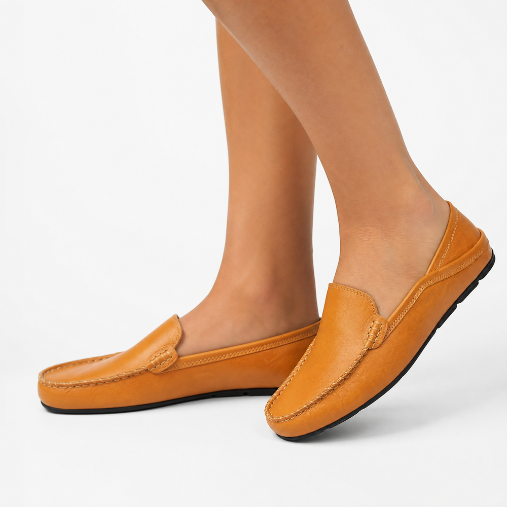 Camel Perforated Leather Loafers