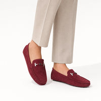 Burgundy Suede Chain Driving Loafers