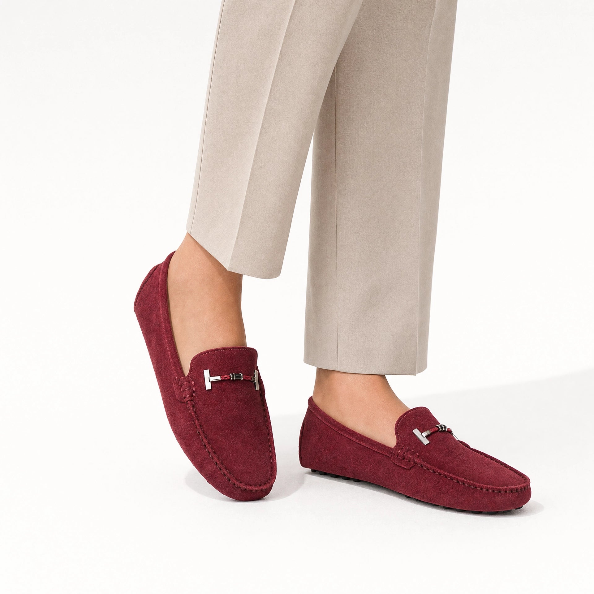 Burgundy Suede Chain Driving Loafers