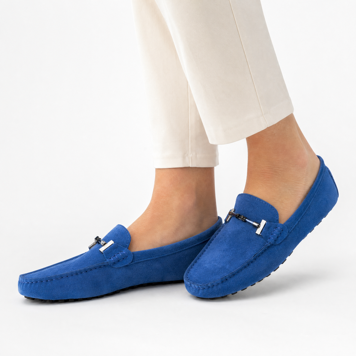 Blue Suede Chain Detail Loafers