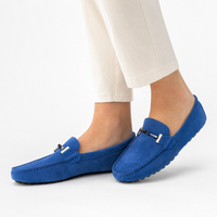 Blue Suede Chain Detail Loafers