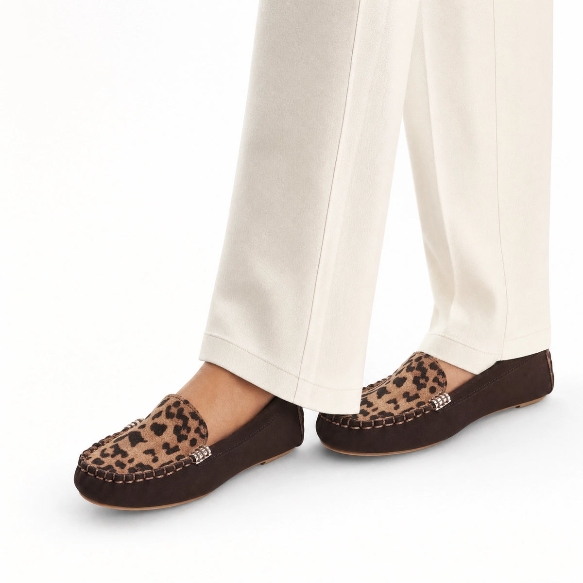 Brown Suede Leopard Saddle Loafers