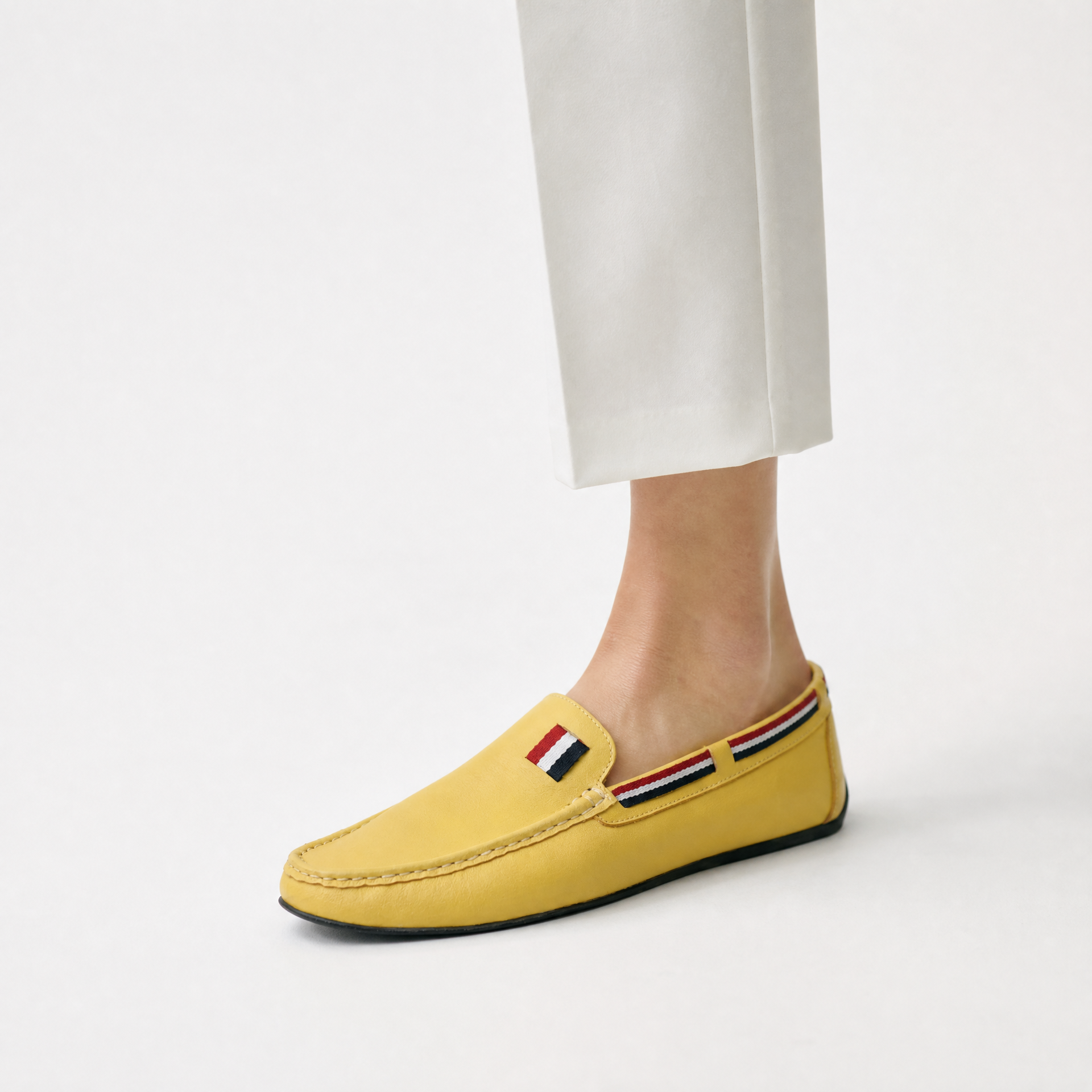 Yellow Tricolour Leather Loafers