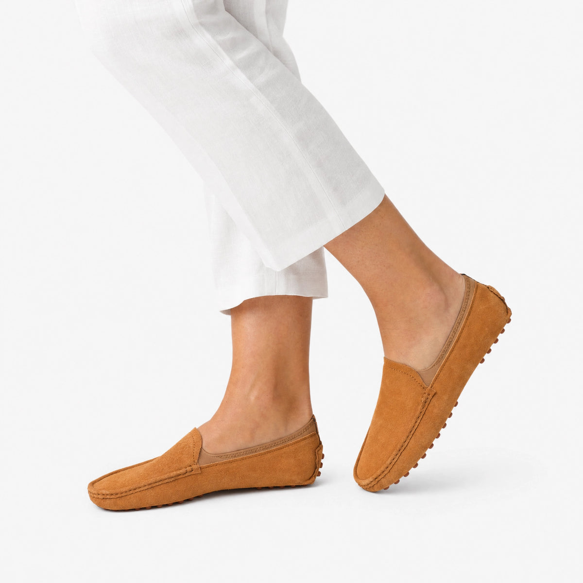 Camel Suede Studded Sole Loafers