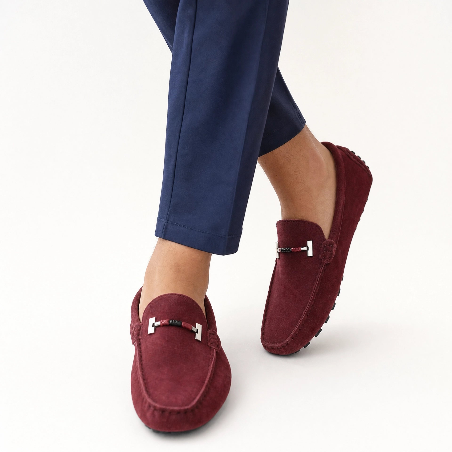 Burgundy Suede Chain Driving Loafers