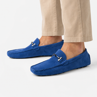 Blue Suede Chain Detail Loafers