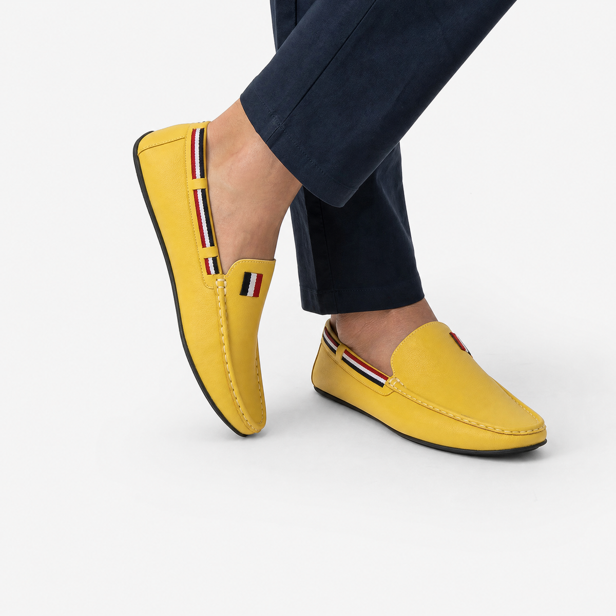 Yellow Tricolour Leather Loafers