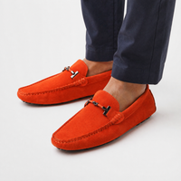 Orange Suede Chain Driving Loafers