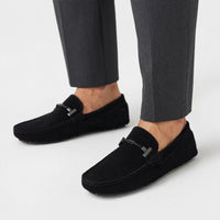 Black Suede Chain Studded Loafers