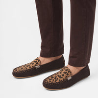 Brown Suede Leopard Saddle Loafers