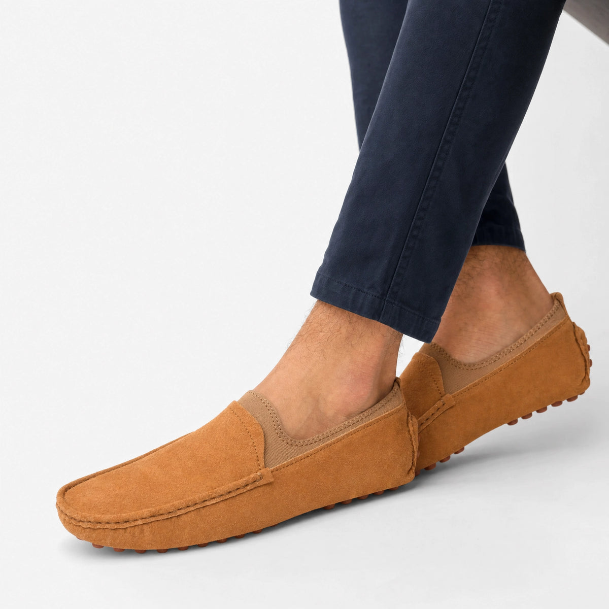 Camel Suede Studded Sole Loafers