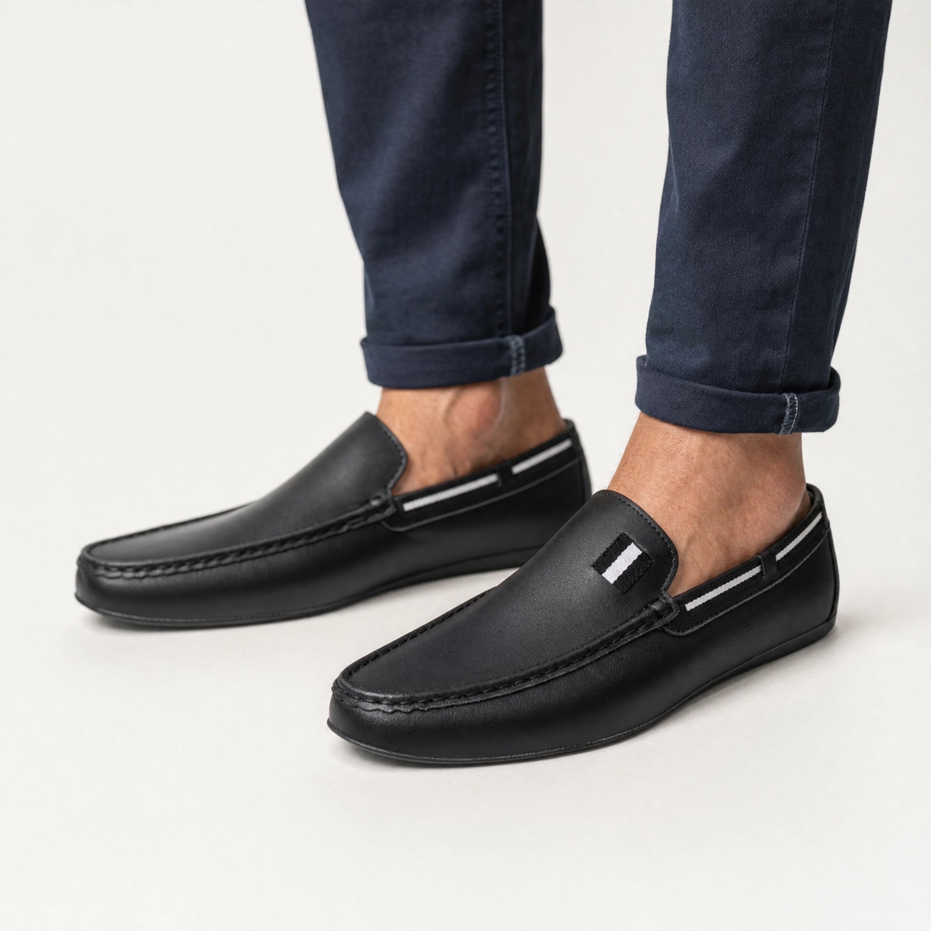 Black Tricolour Ribbon Loafers