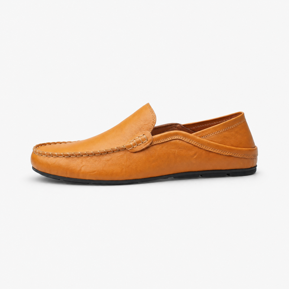 Camel Leather Braided Loafers