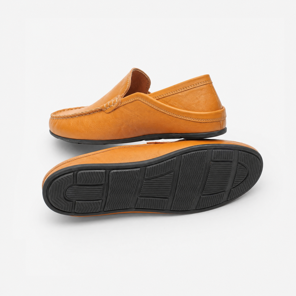 Camel Leather Braided Loafers