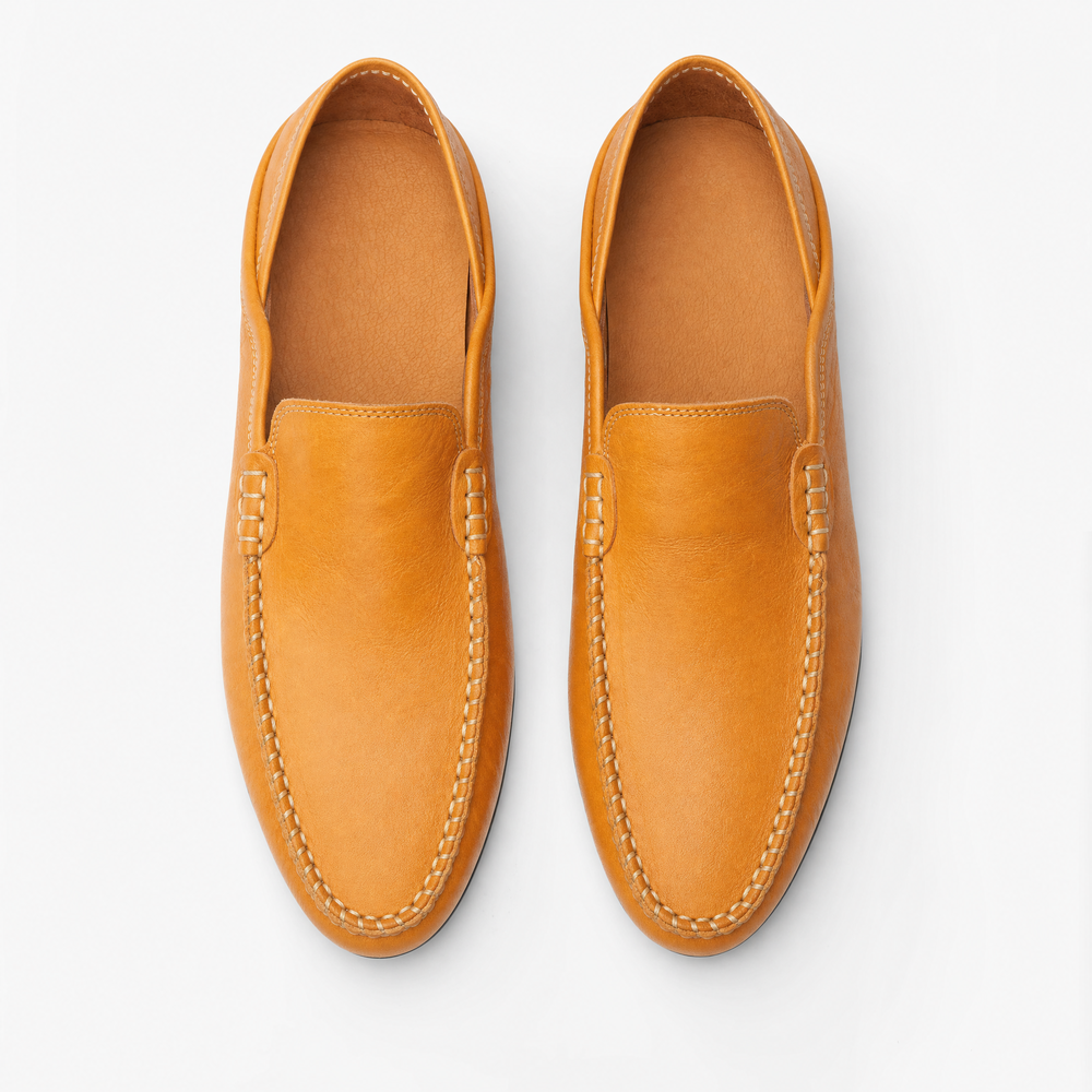 Camel Leather Braided Loafers