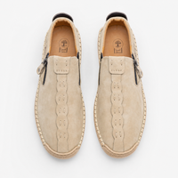 Beige Leather Zip Logo Loafers