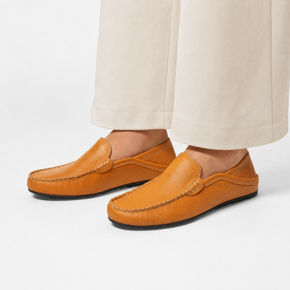 Camel Leather Braided Loafers