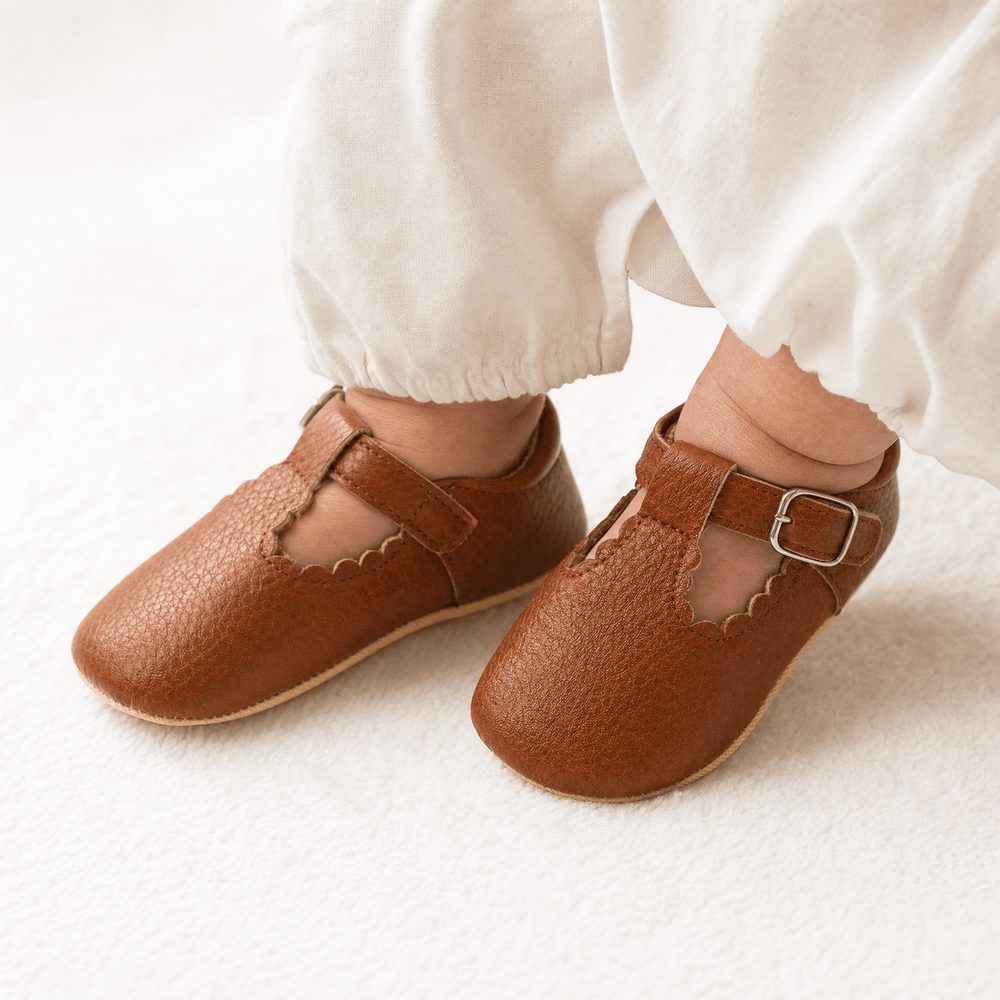 Gentry Morris Brown Buckle Scalloped Baby Loafers
