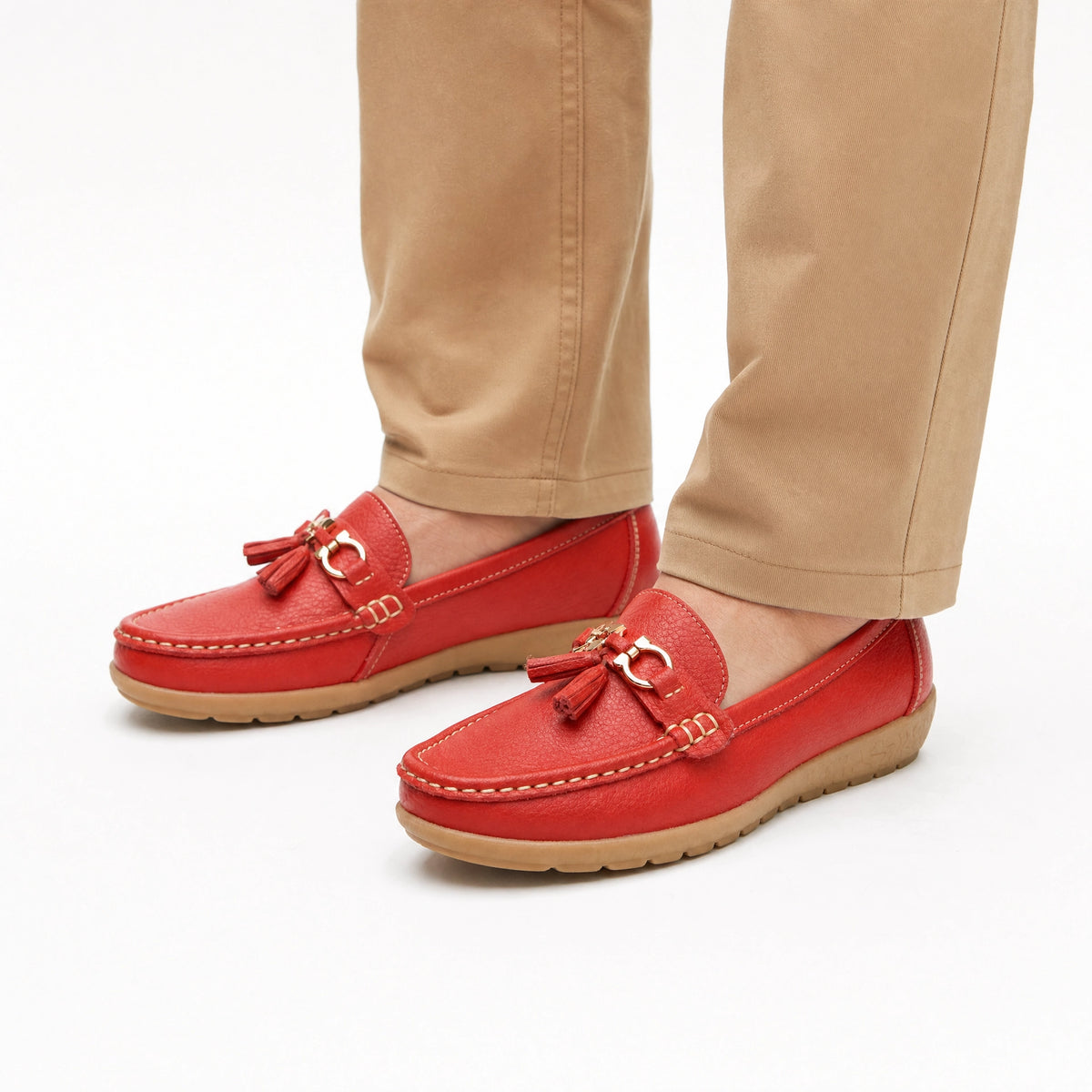 Red Tassel Buckle Platform Loafers