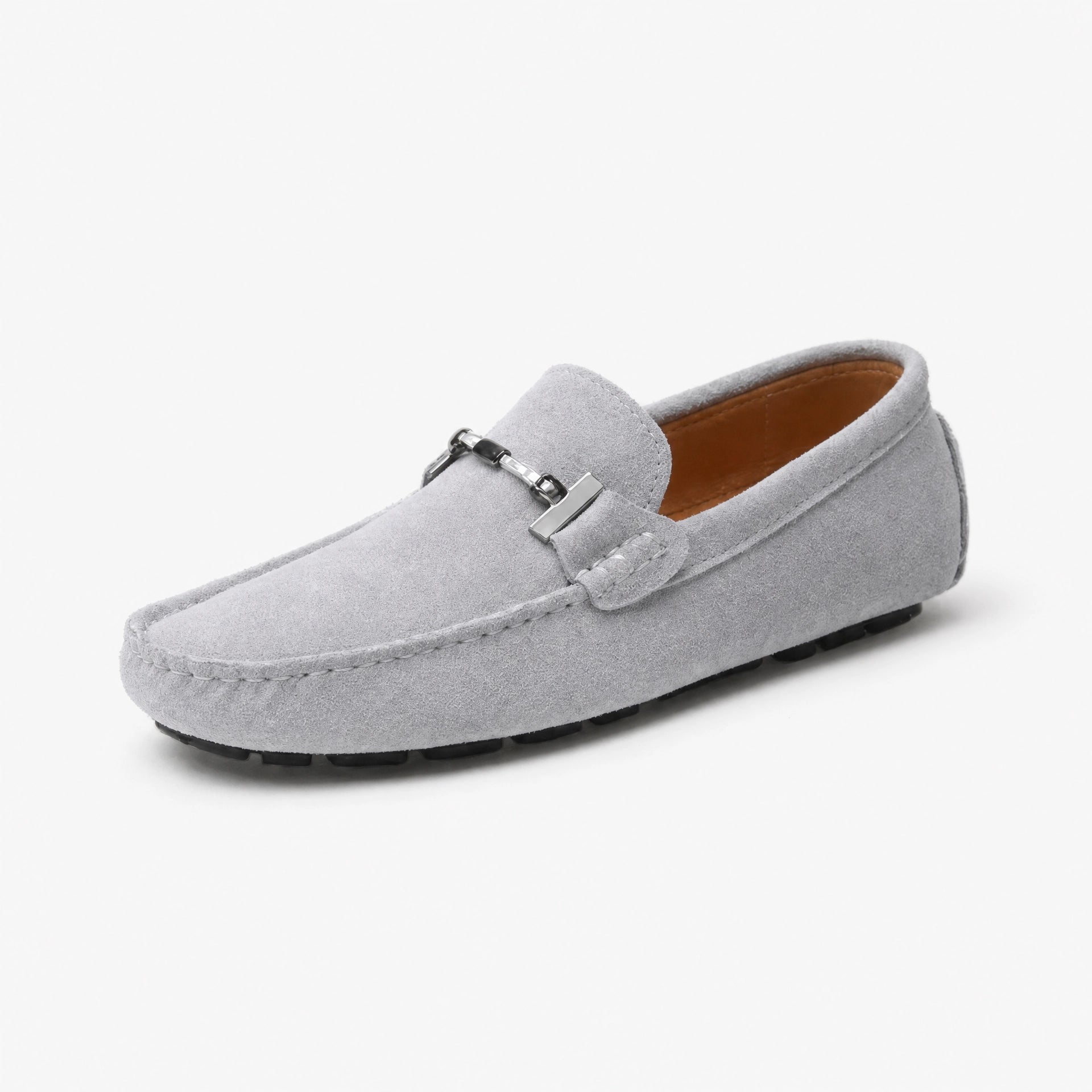 Grey Suede Chain Loafers