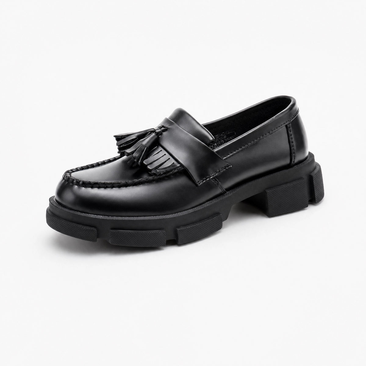 Black Tassel Block Heel Loafers