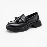 Black Tassel Block Heel Loafers