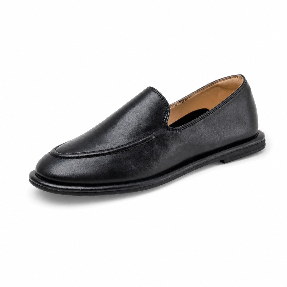 Black Leather Flat Loafers