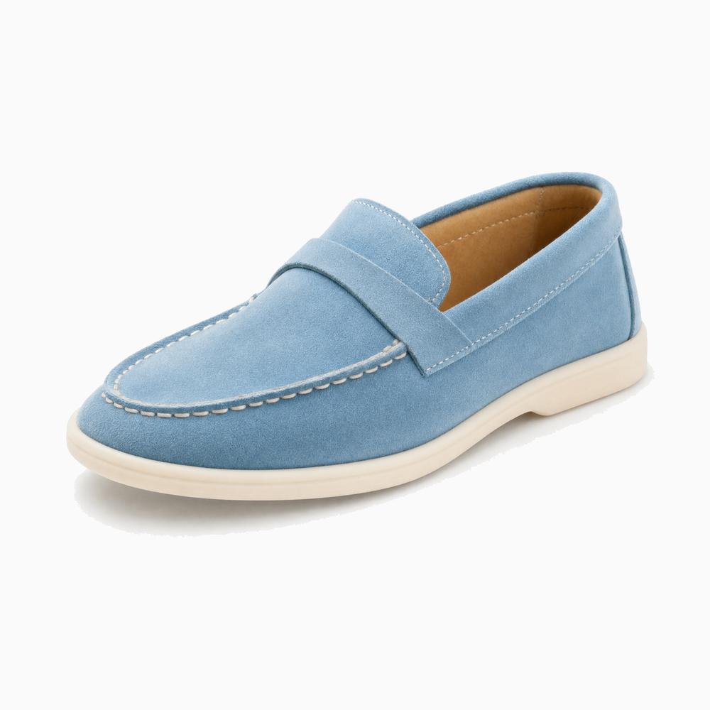 Blue Suede Strap Loafers