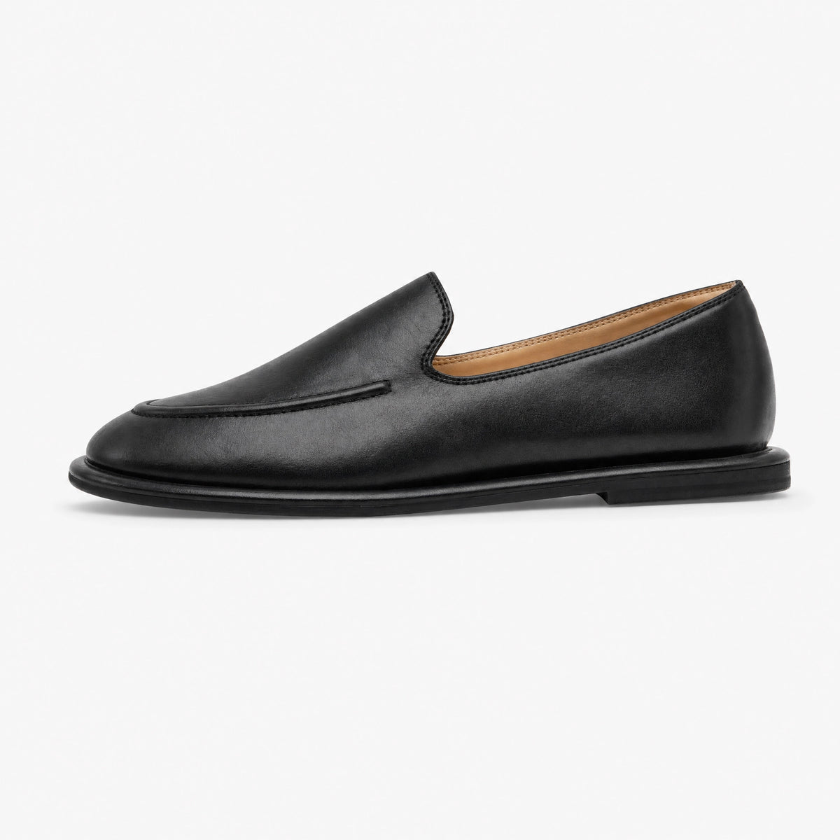 Black Leather Flat Loafers