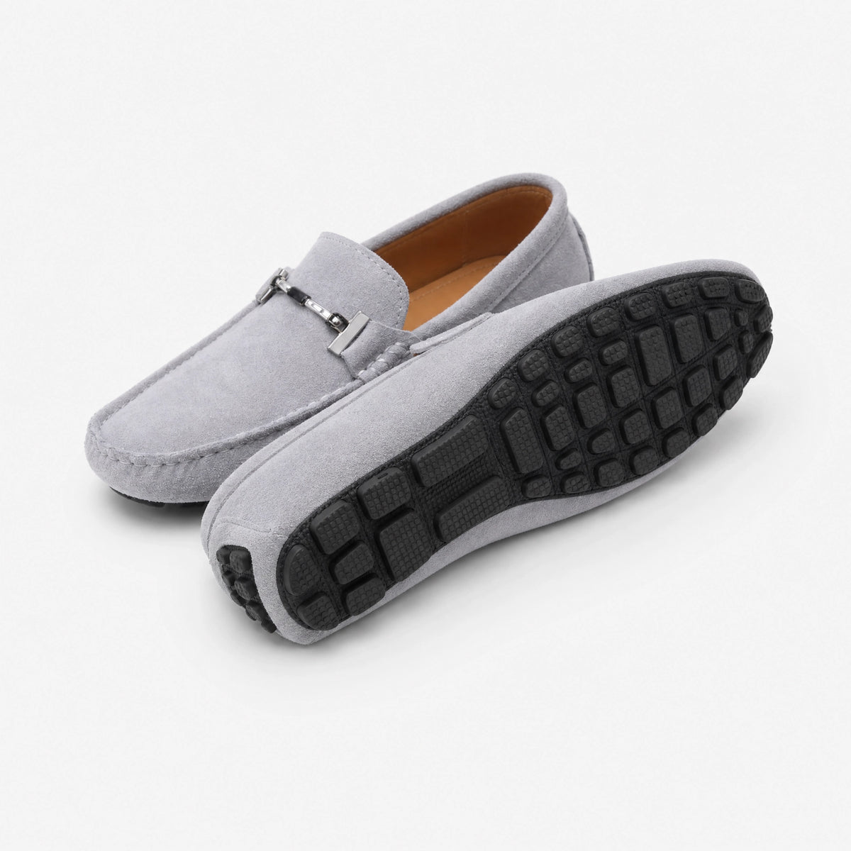 Grey Suede Chain Loafers