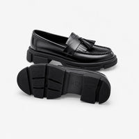 Black Tassel Block Heel Loafers