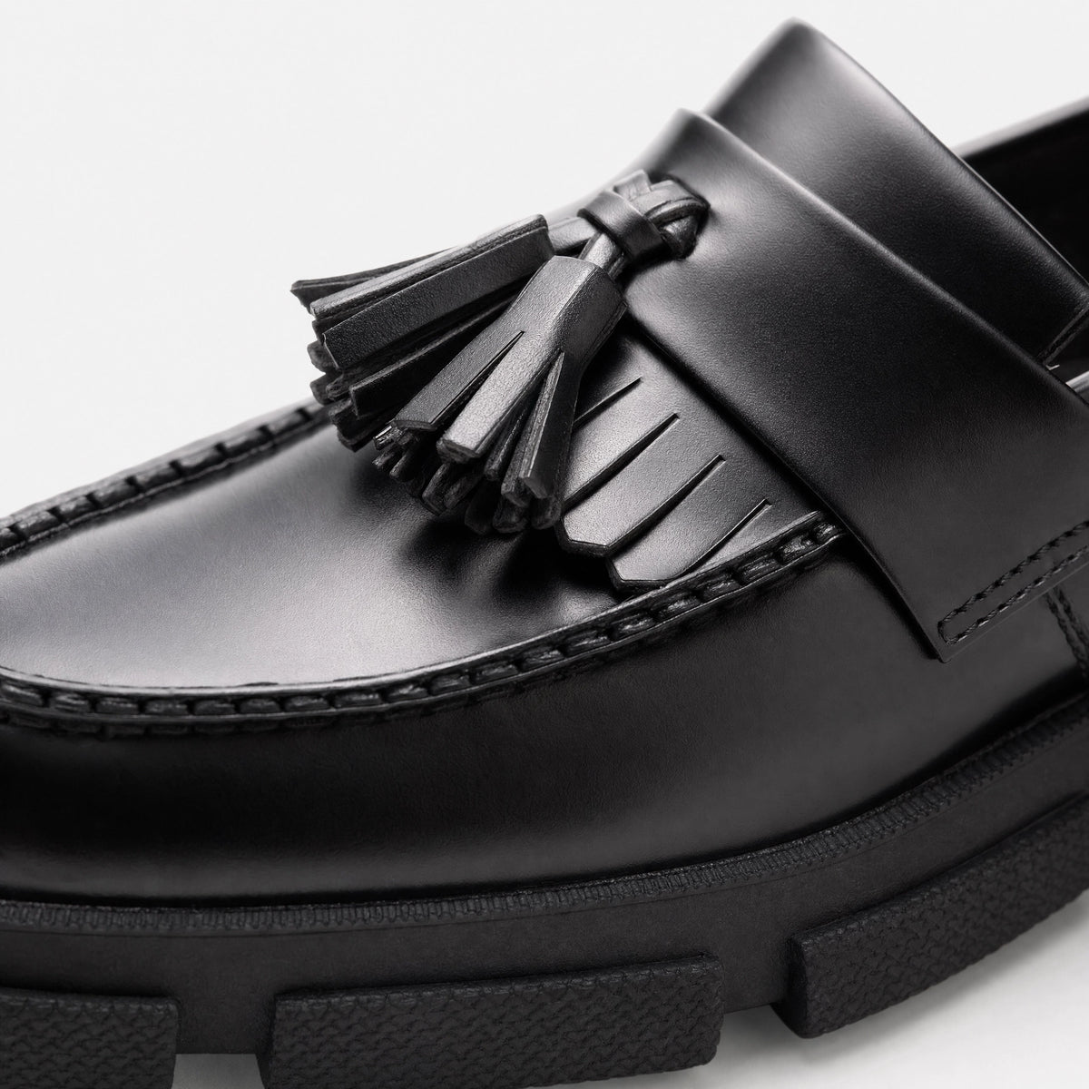 Black Tassel Block Heel Loafers