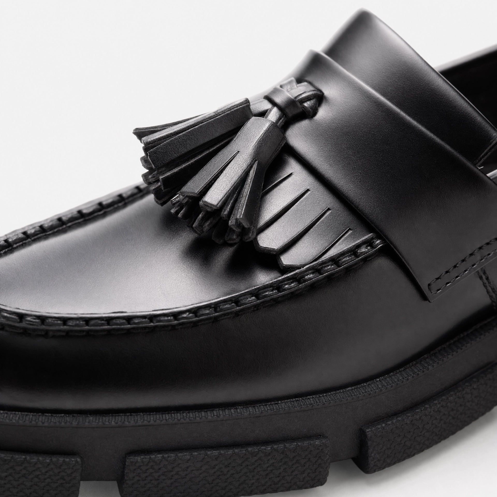 Black Tassel Block Heel Loafers