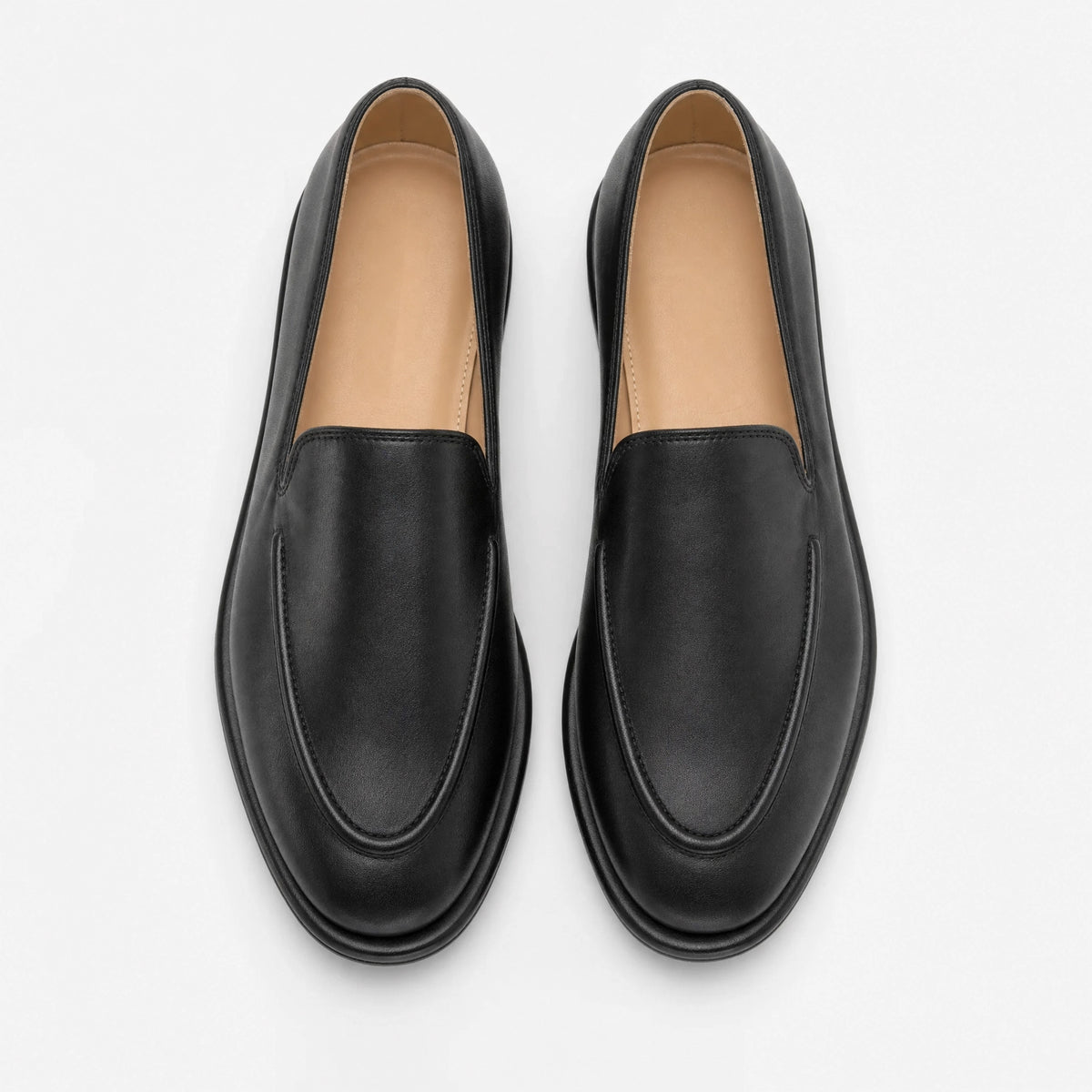 Black Leather Flat Loafers