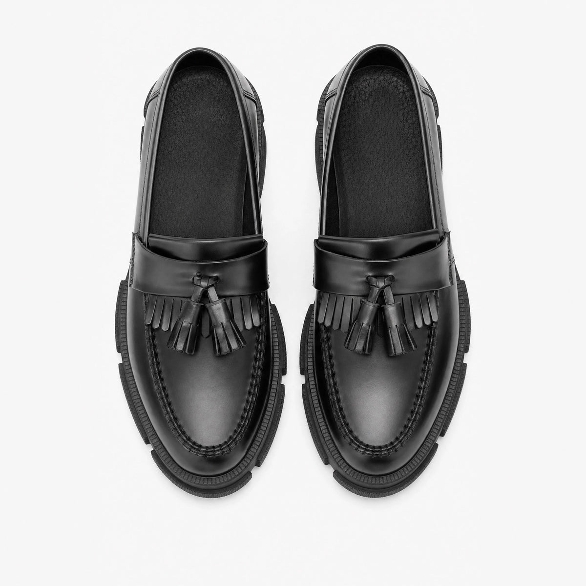 Black Tassel Block Heel Loafers